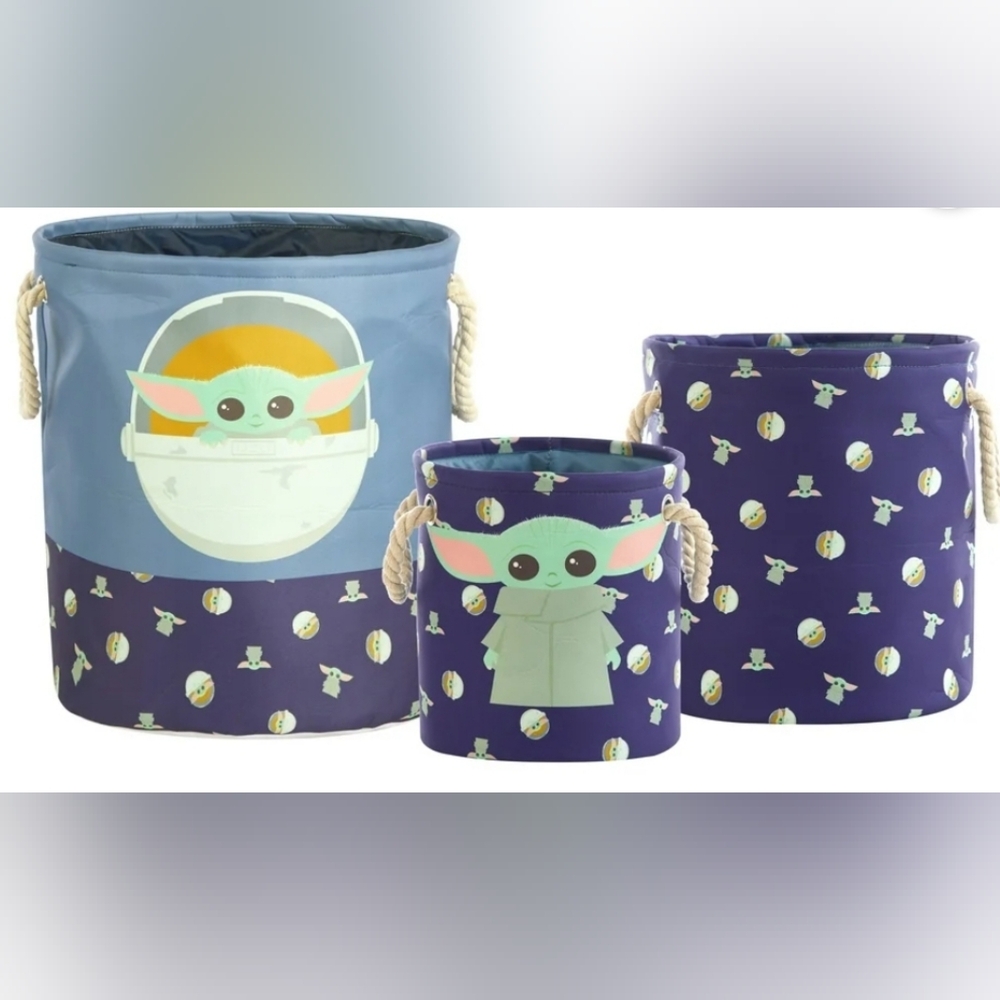 Star Wars The Mandalorian Grogu Yoda Kids Fabric Round Nestable Storage Bin Set